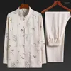 Roupas étnicas Chinês Tradicional Kung Fu Camisa Top Calças Tang Moda Casual T-shirt Tai Chi Confortável Conjunto Masculino de Alta Qualidade