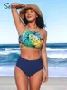 Damen-Badebekleidung SEASELFIE Lace Up Crop Tank Hohe Taille Bikini-Sets für Frauen Sexy Neck Zwei Stücke Badeanzüge 2024 Badeanzug