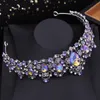 Elegant Purple AB Crystal Crown Bride Jewelry Sets for Women tiaras Bridal Necklace Set Party Wedding Dress Costume Accessories 240202