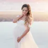 Uppsättningar av mammor från axelchiffonklänningfotografering spets split front maxi klänning för fotoshoot klänning baby shower graviditet klänning