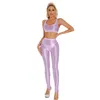 Bras Sets Women Glossy Outfit Yoga Fitness Gymnastics Workout Cycling Sportswear Crop Tank Top With High Waist Leggings Clubwear Nightwear