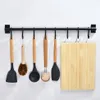 Preto fosco cozinha gancho rack despensa barra prateleira de cozinha estilo americano espaço quadro alumínio utensílios de cozinha ferramenta rack armazenamento 240122