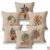 Coussin / oreiller décoratif décor scandinave lin taie d'oreiller beige vase décoratif plante er pour canapé-lit chaise E 45 40x40 DRO Ot2Yq