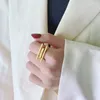 Cluster Ringe HUANQI Mode Geometrie Mehrschichtige Linie Gold Farbe Titan Stahl Ring Trendy Party Metall Schmuck Für Frauen Männer Geschenke