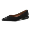 Klänning skoess fransk färgade spetsiga grunt klippta enstaka skor för kvinnors vår nya mjuka läder bekväm tjock häl låg
