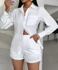 Women's Tracksuits 2 Piece Sets 2024 Early Spring Pocket Design Button Long Sleeves Turn Down Collar Top & Elegant Casual Shorts Set
