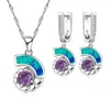 Naszyjnik Zestaw 32 Style Trendy geometryczny kształt biżuteria dla kobiet naśladowanie Blue Fire Opal Purple Crystal wisiorek