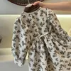 Girl Dresses Children Clothing Girls Princess Dress 2024 Spring Autumn Fashionable Korean Style Vintage Floral Corduroy