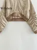 Women's Jackets Willshela Women Fashion Silk Solid Front Zipper Cropped Bomber Vintage V-Neck Long Sleeves Female Chic Lady Top Outfits