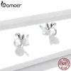 Stud -oorbellen Bamoer 925 Sterling zilver schattig voor vrouwen bruiloft verloving Ear Shell Pearl Hypoallergenic Brincos BSE463