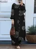 Ethnic Clothing 2PCS Women Long Sleeve Shirt Pants Sets ZANZEA Vintage Floral Printed Muslim Casual Loose Dubai Turkey Abaya Trousers Suits