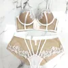 Soutien-gorge Ensembles Français Sexy Lingerie Contraste Couleur Fleur Dentelle Mesh Push Up Soutien-Gorge Et Culotte Ensemble Sous-Vêtements Femmes Belle Luxe Intime