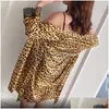 Indumenti da notte da donna Stampa leopardata da donna Pigiama da donna sexy Set Pigiama in raso di seta Abbigliamento da casa Ricamo Salotto da notte Pigiama da notte Dhru3