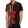 Męskie koszule hawajskie polinezyjskie styl czerwony projektant dla mężczyzn 2024 Outdoor Tops krótki rękaw guziki luźne