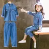 Ensembles de vêtements Casual Girls Vêtements Automne Printemps Denim Bleu Tops Pantalons longs Enfants Tenues Ensemble Enfants 4 5 6 7 8 9 10 12 ans