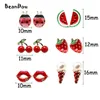 Stud Earrings 1pair Fashion Ear Studs Pendientes Ladybug Lips Icecream Cherry Watermelon Strawberry Oil Drip Red Lovely Fruite Brinco