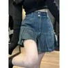 Skirts Mexzt Y2k Vintage Mini Denim Skirt Women High Waist Pleated a Line Jeans Harajuku Streetwear Korean Slim Aesthetic