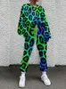 Tweedelige damesbroek Dames trainingspak Hipster Street Style Kleurrijk luipaard bedrukt Casual sweatshirt met volledige mouw O-hals Trekkoord