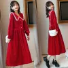 Kleider Postpartum Frau Laktationskleid Winter Peter Pan Kragen Langarm Umstandskleid Stillkleid Schwarz Rot Stillkleider mit Reißverschluss