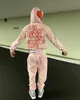 Y2K韓国スタイルのピンクパンツセット男性女性スウェットシャツの服ハイウエストカジュアルパーカールーズハラジュクファッションストリートウェアズボン240122