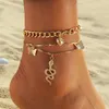 Enkelbanden Punk Meerlaagse Key Lock Snake Chain Enkelbandje Voor Vrouwen 2024 Trend Goud Kleur Vlinder Shell Armband Strand Sieraden