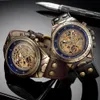 Vintage Automatic Mechanical Watch Men Steampunk Skeleton Self Winding Watch Retro Leather Wristwatch Male Clock montre homme 240129