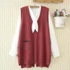 Damessweater Vest Grote maat 4xl Losse effen V-hals Zijknop Spleetzak Breien Pullover Curve Mouwloze trui E2-0501 240123