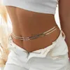 Other Jewelry Sets 2023 New Summer Minimalist Double-layer Metal Flat Snake Chain Belly Waist Chain Womens Fashion Skini Beach Summer Body Jewelry YQ240204