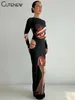 Casual Dresses Cute Women's Elegant Printed O-Neck Patchwork Maxi Dress Full Long Sleeves Body Shaping Robe Lady Evening Atrire Wear Vestidos