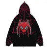 Men's Sweaters American Vintage Embroidery Spider Cardigan Men Women Casual Full Zip Up Hooded Sweater Harajuku Streetwear Loose Coat