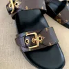 10a Designer Sandal Mules oryginalny skórzany but bom sandale regulowany klamra womans gladiator gladiator płaskie suwaki slajdów letnie zjeżdżalnie plażowe