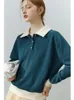 Women's Hoodies FSLE American Retro Style Polo Collar Sweater Pullover Women Autumn 2024 Space Cotton Casual Simple Female Pullovers Top