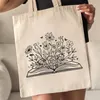 Shopping Bags Flower Books Tote Bag Canvas Shoulder For Travel Commute Trendy Folding Gift Teacher Lover Gifts