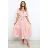 Vestidos informales Vestido de gasa para mujer 2024 Verano con cordones Manga de mariposa Volantes con cuello en V Vestidos de fiesta de moda Sexy Bohemio Robe Femme