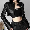 Vestes pour femmes Goth Dark Zipper Cyber Gothic Y2K Crop Grunge Punk Style Faux Manteaux en cuir Femme Mode Streetwear Manteau à ourlet irrégulier