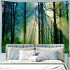 Tapisseries Matin Forêt Tapisserie Décor À La Maison Paysage Salon Chambre Dortoir Décoration Nature Vert Frais Bois