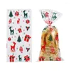 Confezione regalo 50 pezzi Sacchetti di caramelle di buon Natale Babbo Natale Fiocco di neve Sacchetto di imballaggio di biscotti in plastica Festa di Natale Anno di Navidad Bomboniera per bambini