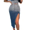 Юбки Длинная джинсовая юбка Винтажная женская однотонная с высокой талией Тонкая джинсовая юбка миди с разрезом Летняя мода для девочек