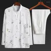 Roupas étnicas Chinês Tradicional Kung Fu Camisa Top Calças Tang Moda Casual T-shirt Tai Chi Confortável Conjunto Masculino de Alta Qualidade