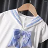 Zestawy odzieży Zestaw ubrania dziewczynki 2024 Baby dziewczyna JK mundury w stylu college'u spódnica z muszką krawat plisowana dwuczęściowa letnia sukienka na letnią sukienkę