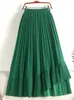 Skirts TIGENA Irregular Hem Pleated Long Skirt For Women 2024 Spring Summer Casual Solid A Line High Waist Maxi Female Green