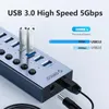 Multi USB Hub Several Port Splitter Switch Docking Socket With On-Off Key Multiple 3.0 Plug Slot Power Charger Adapter