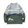 Мужские пуловеры в стиле хип-хоп, уличная одежда, свитер Харадзюку, винтажный вязаный свитер Snow Mountain, зимний повседневный пуловер, трикотаж, размер XXL 240125
