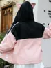 Women's Jackets Women Zipper Hooded Coat Cartoon Print Pure Pocket Jacket Korean Style Ladies Basic Outwears 2024 Autumn Winter Clothes