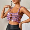 Tanques femininos Glitter Colorido Diamante Gemstone Camisole para Mulheres Sexy Trendy Backless Chain Straps Strass Bustier Bra Rave Sling Crop