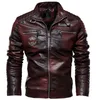 Jaqueta de couro masculina inverno velo gola motociclista casual à prova de vento fino ajuste 240130