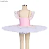 Stage Wear BLL534 OFF Axelrosa Spandex Bodice med vit pannkaka Tutu Pre-Professional Ballet Adult Girls Perforamcne Costume