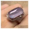 Solitaire Ring Luxury Purple Mellow Moonstone Ring For Women Fashion Crystal Rose Gold Color Rings Wedding Engagement Jewelry Anillos Dhd7U