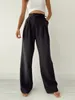 Pantalon Femme OOTN Élégant Noir Chic Large Jambe Femmes Tricot Casual Cordon Sport Pantalon Travail Porter Longue Lâche Droite 2024