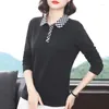 Women's T Shirts 2024 Spring Autumn Polo Collar Long Sleeve Button T-shirts Women Elegant Fashion Casual Loose Pure Cotton All-Match